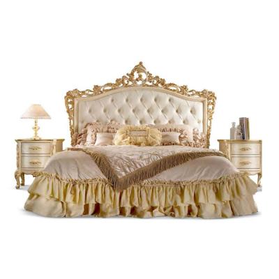 China (Size)Adjustable French Classic Bedroom Furniture Set Antique Gold Headboard Prince King Size Bed With Dresser Table for sale