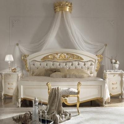 China (Size)Adjustable Royal Classic Sleeping Area Furniture Set White And Gold Color Queen Size Bed With NIghtstands for sale