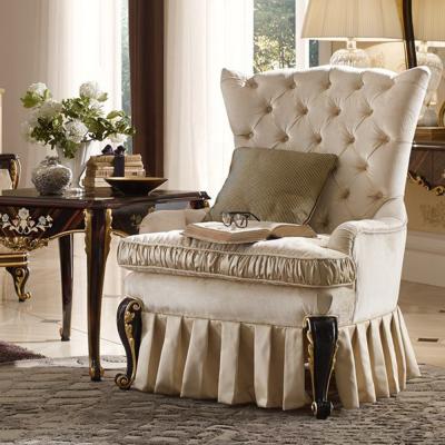 China Other Living Room Furniture Traditional French Design White Fabric Upholstered Single Sofa Chair With Wooden Side Table Set for sale