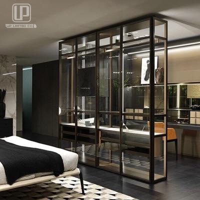 China Modern Design Hot Sale Bedroom Furniture Glass Door Wooden Wardrobe Walk In Cabinet for sale