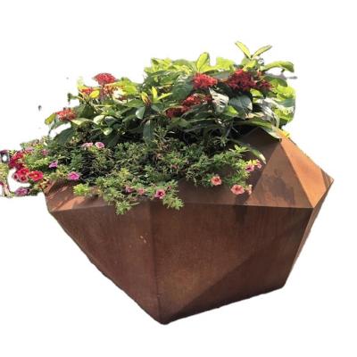 China Minimalist metal rust planter boxes garden decoration corten steel planter flower pot for sale