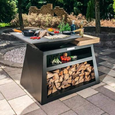 China Easily Assembled Outdoor Backyard Home Black Corten Steel Fireplace Wood Burning Barbecue Grills for sale