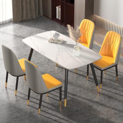 China New Modern Light Luxury Luxury Stainless Steel Square Marble Dining Table Set Furniture Imported Dine Room Chairs Dining Tables Modern for sale