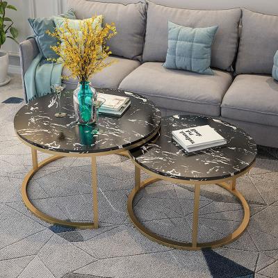 China New Modern Nordic Modern Interlocking Wrought Iron Metal Marble Round End Side Tea Table Gold Marble Coffee Table Set Living Room for sale