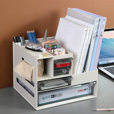 China Multifunctional Stored Desktop Document File Storage Box Books Pencil Sundries Storage Box Office Supplies Folding Desk Organizer for sale