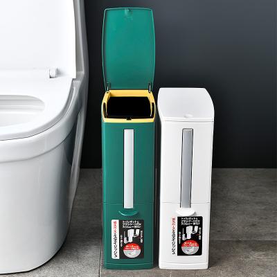 China Kitchen Viable Narrow Bathroom Plastic Cleaning Trash Can Waste Bin With Toilet Brush Waste Bucket Bin for sale