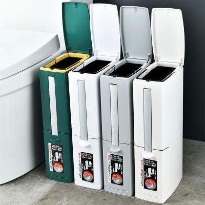 China Multi-Function Viable Rubbish Bucket Narrow Slot Bin Toilet Brush Bin Reading Bin Rubbish Bin With Hidden Toilet Brush Holder for sale