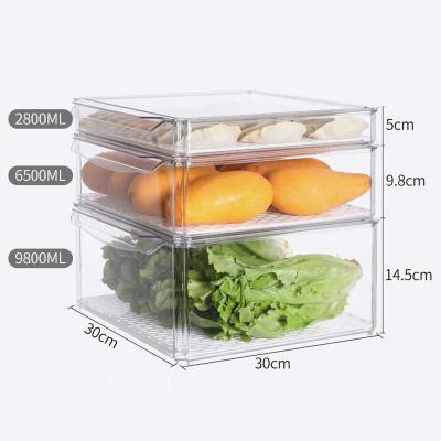 China Stackable Plastic Fridge Organizer Freshness Keeping Food Clear Space Food Fridge Organizer Bin Fridge Storage Box Containers Office Kitchen Organizer for sale