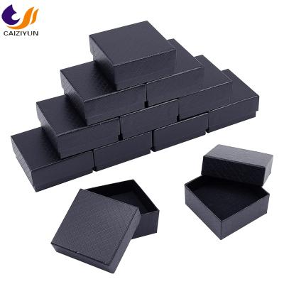 China Handmade Paper Box Square Black Cheap Packaging Ring Box With Black Sponge For Jewelry for sale