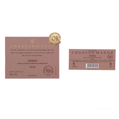 China High Quality Packaging Red Wine Label Nimes Special Paper Sticker for sale