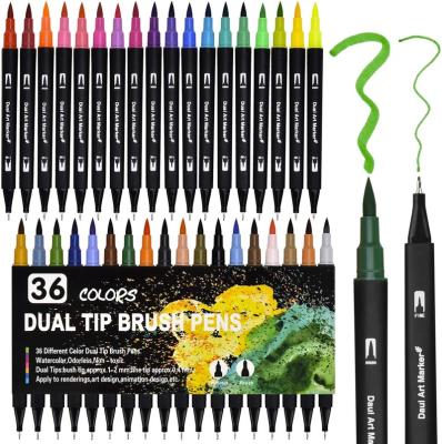 China Artist Brush Markers Pens for Adult Coloring Books, 36 Colors Combine Tip (Brush and Fineliner) Art Marker Pen for Note Taking Plan LC-36quarterback for sale