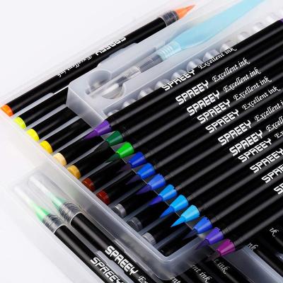 China Watercolor Brush Pens 48colors With Bonus Refillable Water Brush Highly Water Soluble Ink Made In Japan For Painting LC-48B for sale