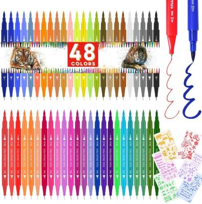 China Double Plastic Brush Pen Set, 48 Colors, Dual Fiber-Tip Ink with 2 Millimeter and 0.4 Millimeter Fineliner Tip for Bullet Journal, Drawing for sale