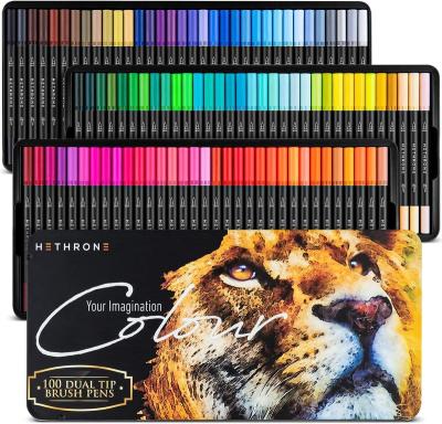 China Drawing 100 Colors Dual Brush Art Marker Artist Fine Pens And Brush Tip Drawing Pens Calligraphy Pens For Adult Painting Books Tin Box for sale