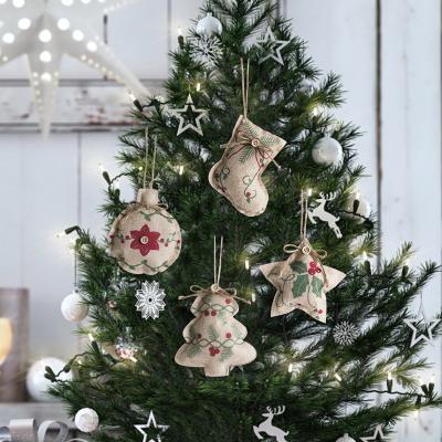 China New Christmas Cloth Small Christmas Tree Pendant Printing Five-pointed Star Shopping Mall Canvas Pendant Decoration for sale