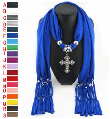 China Religious Jewelery Chiffon Scarf Jewelery Pendant Necklace Polyester Cross Pendant Scarf for sale