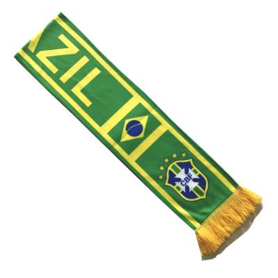 China Polyester Velvet Winter Scarf With Embroidery Printing Logo Custom Brazil Soccer Scarf for sale