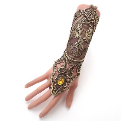 China Vintage Steampunk Gothic Lace Cuff Flower Fingerless Goth Gloves Style Adjustable With Ring Long Bracelet Women Accessories for sale