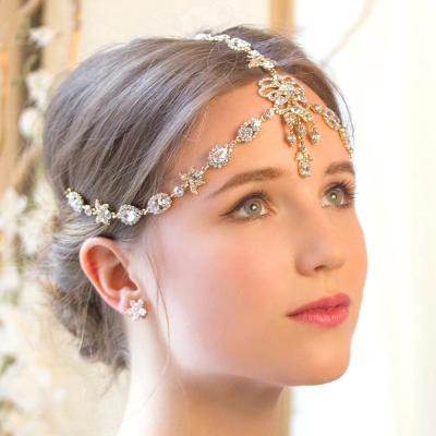 China Wedding Romantic Pendant Hair Chain Jewelry For Women Decoration Headpiece Crystal Bridal Headwear Chain Forehead Accessories for sale