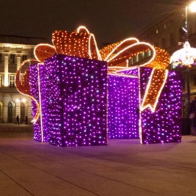 China Commercial Use Large Gift Box Pattern 3D LED Lights Shopping Mall Decorations Christmas Pattern Lights for sale