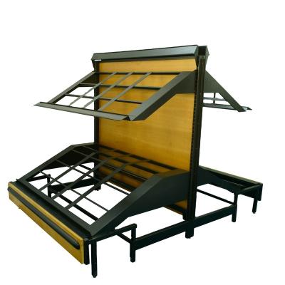 China Factory Price Double Sided Multifunctional Supermarket Shelves 2 Layer Shelves Vegetable And Fruit Display Stands for sale