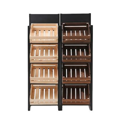 China Supermarket Single Sided Food Shelves Display Rack Grocery Fruit Display Stand Dry Goods Vegetable Display Rack for sale