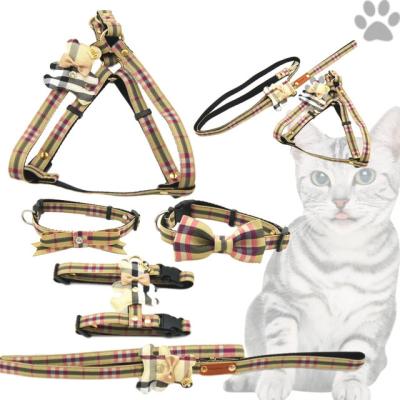 China New Style Classic Color Plaid Design Bear Pet Chest British Cute DETACHED Collar Dog Leash Harness Set for sale