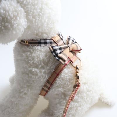 China Fashion New Brand Bowknot Pet Detached Plaid Design Luxury Classic Dog Harness Leash Set for sale