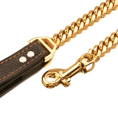 China Walking Stainless Steel Pet Pull Cuban Chain Dog 14mm DETACHED Rope Gold Training Traction for sale