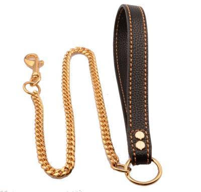 China 10mm New Stainless Steel Dog Pet Pull DETACHED Leather Gold Cuban Medium Chain for sale