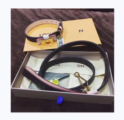 China High Fashion Stocked Re-engraved Good Quality Original Super Luxury Brand Dog Collar and Leather Leasher Set for sale