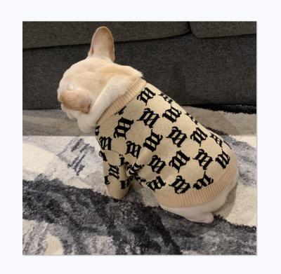 China Viable Luxury Letter M Dog Sweater Logo Classic Design Pet Apparel Brand for sale