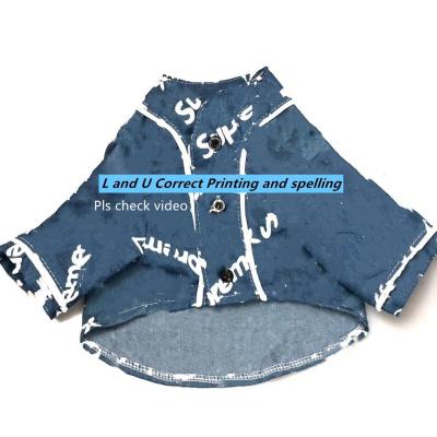 China Viable Wholesale Denim Material Pet Clothing Luxury Brand L and S Luxury Brand Co-Branded Bulldog Fat Dog Shirt for sale