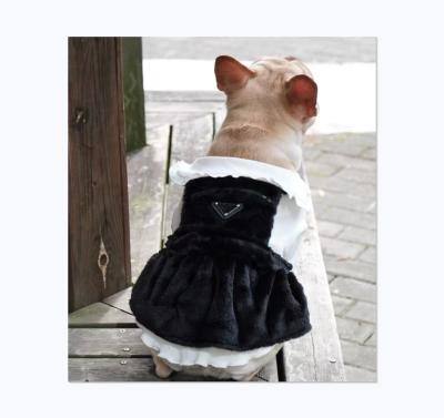 China Viable Luxury Brand Dress And Hat P Logo Winter Pet Suit Dog Triangle Strap Skirt Classic Black Back Solid Color for sale