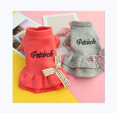 China Thick Sustainable Winter Plus Velvet Cute Pet Clothes Ribbon Bow Wholesale Dog Dress for sale