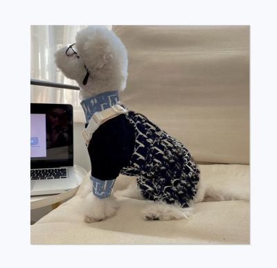 China Viable Classic Luxury Brand Design Fashion Pet Bib Two Piece Logo Letter Printing D Bib Pants And Dress Dog Couples Suit for sale