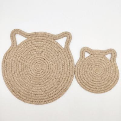 China Single Cup Mat Bowl Circular Placem Table Cat Ears Heat Protection Cutlery Mat Woven Cotton Rope Korean Insulation Protection Wholesale Viable for sale