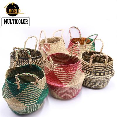 China Europe the new style household decor diamond pattern vegetable plankton belly basket woven handmade vegetable plankton basket for sale