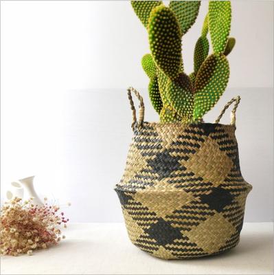 China Sustainable Tote Belly Basket For Storage Laundry Hot Selling Natural Woven Potting Plant Plankton for sale