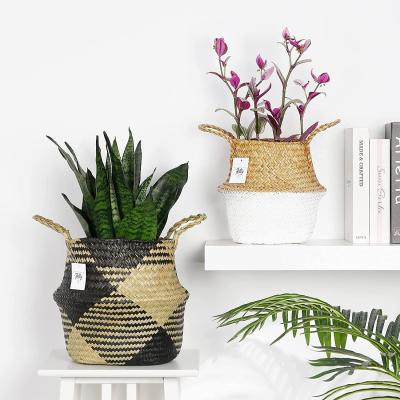 China Bamboo Potted Seaweed Cattail Rattan Storage Basket 106FG Woven Flower Viable Basket Flowerpot Straw Storage Plant Basket for sale