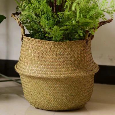 China Bamboo Potted Seaweed Cattail Rattan Storage Basket Woven Flower Viable Basket Flowerpot Straw Storage Plant Basket for sale