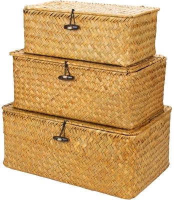 China Sustainable Wholesale Hand - Woven Universal Storage Basket Container With Lid For Office Home Decoration for sale