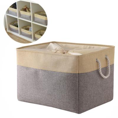 China Folding Organizer Storage Basket Canvas Cotton Cloth Storage Viable Storage Basket with Carry Handles for sale