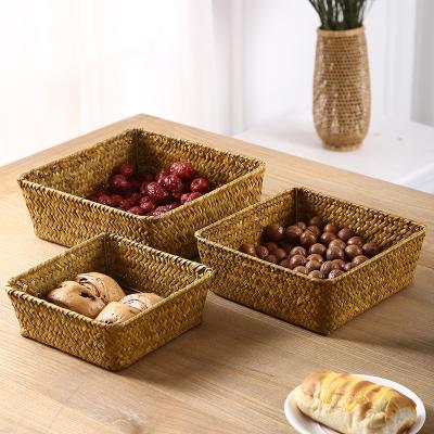 China Viable Handmade Seaweed Woven Storage Basket Household Snack Candy Box Sundries Storage Basket for sale