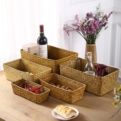 China Viable Handmade Seaweed Woven Storage Basket Household Snack Candy Box Sundries Storage Basket for sale