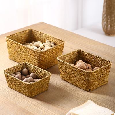 China Viable Handmade Seaweed Woven Storage Basket Household Snack Candy Box Sundries Storage Basket for sale