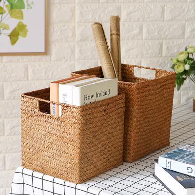 China Viable Seaweed Woven Storage Basket Living Room Storage Creative Desktop Finishing Basket for sale