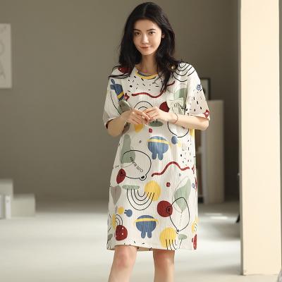 China Wholesale Breathable Summer Cotton Short Sleeve Dress Loose Casual Short Nightgown for sale