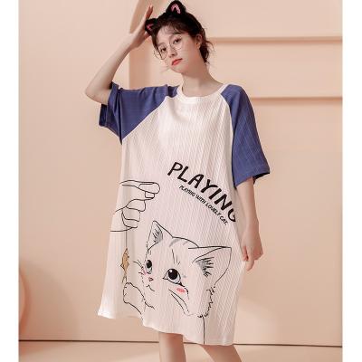 China Wholesale Breathable Summer Cotton Short Sleeve Dress Loose Casual Short Nightgown for sale