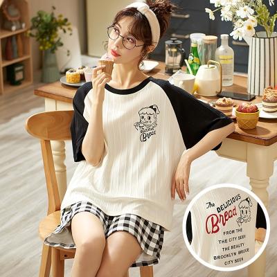 China Breathable pajamas wholesale new summer women's cute cartoon pajamas cotton suit for sale